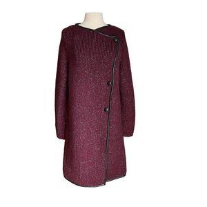 Ports 1961 Knit Wool Blend w/ Leather Trim Sweater Jacket Purple